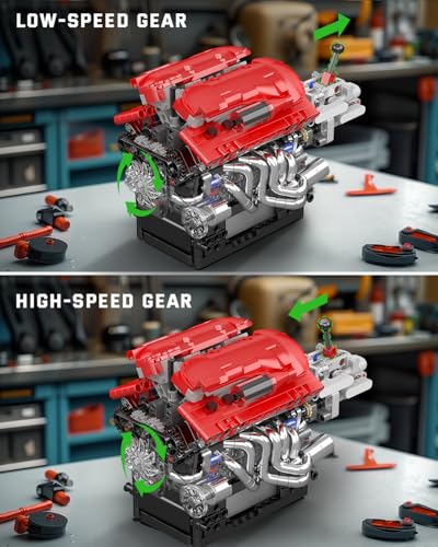 Mould King 10226 Engine Model Kit that Runs- Build Your Own STEM V12 Model Engine with Transmission, 12-Cylinder Supercar Engine kit Building Engineering Toys for Adults Collections (863+PCS) - style: MK-10226