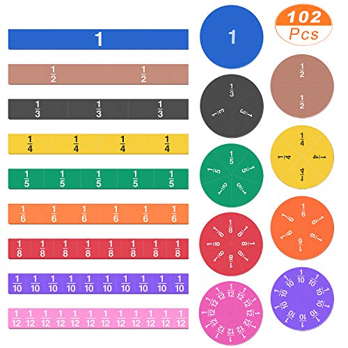 Meetory 102 Pcs Magnetic Fraction Tiles & Fraction Circles, Math Manipulatives for Teacher Learning Educational Resources Early Math Skills - color: 102 Pack