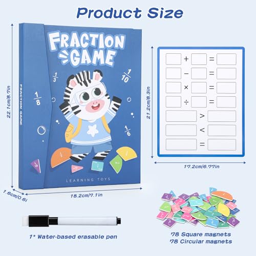 Magnetic Fraction Educational Puzzle, Magnetic Fraction Tiles and Circles, Elementary Fraction Manipulatives, Montessori Math Teaching Aid for Kids