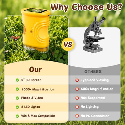 SEEKID Microscope for Kids 200-1000X, STEM Toy Science Kit for Kid(Yellow) - color: Yellow