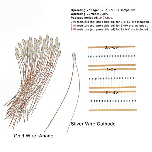 Evemodel 240pcs Pre-Wired Micro Litz Wire 8 Colors 0603 SMD LED Light 7.8'' Wire Resin Cover Waterproof CD0603M - color: Mix Color