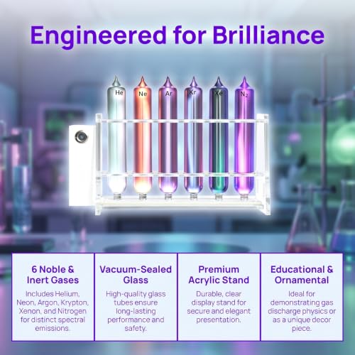 6‑Tube Rare Gas Glow Demonstration Set, He Ne Ar Kr Xe N2 Spectrum Glow Tube for Physics Science Lab Teaching Experiment Display, for Science Education, Collection, Display, Teaching