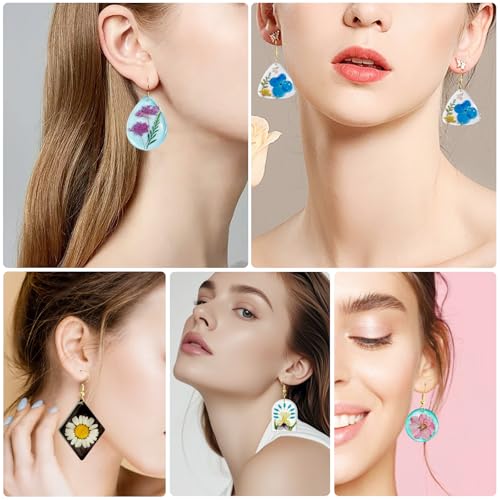 Roxjaejae 46 PCS Resin Earring Molds Silicone Kit, Resin Jewelry Making Kit with Built-in Holes for Earrings, Necklace, Pendants, Keychains