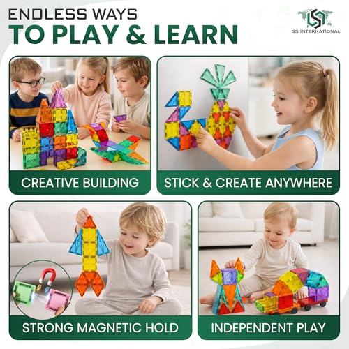 Magnetic Tiles 100 Pcs with 2 Cars STEM Building Blocks Toys for Kids 3+