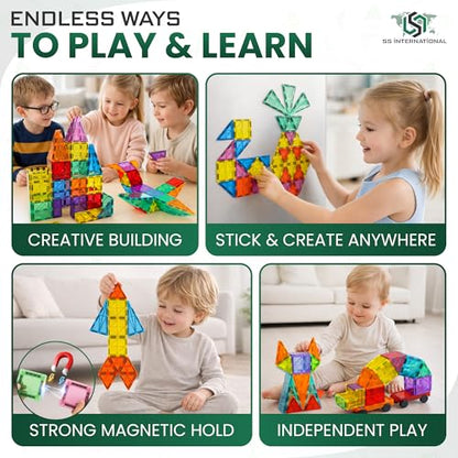 Magnetic Tiles 100 Pcs with 2 Cars STEM Building Blocks Toys for Kids 3+