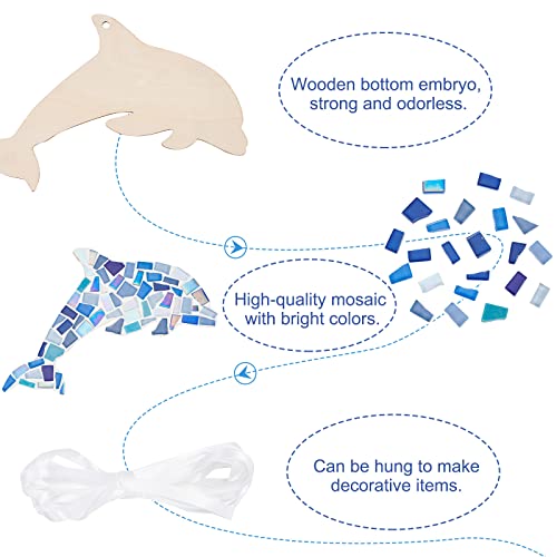 WEBEEDY Make 2 Dolphin Glass Mosaic Kit Creativity DIY Mosaic Kit for Adults Include Glass Mosaics Tiles, Wooden Chips, Ribbon for Christmas Holiday Unique Decor Gift