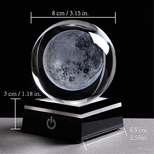 Qianwei 3D Moon Crystal Ball Planet Space Decor Astronomy Science Gift Lamp - style: Moon with black base