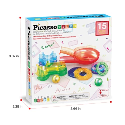 PicassoTiles Magnetic Marble Run Add-On Expansion Pack for Magnet Tile Building Blocks Maze Construction Toy Kit Educational STEM Learning Enhances Creativity Imagination Children Ages 3+ PTG01 - style: Marble Run Add-On Expansion Pack