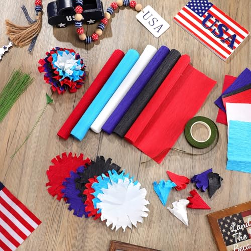 Gersoniel 57 Pcs Crepe Paper DIY Kit for Flower Making, Red and Blue - color: Red and Blue