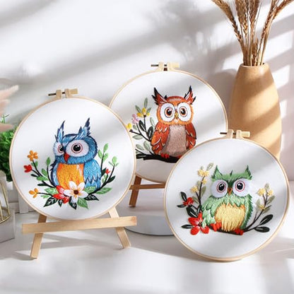 COCOMOX Embroidery Kit for Beginners, Hand Craft Practice Embroidery Kits - color: Owl pattern