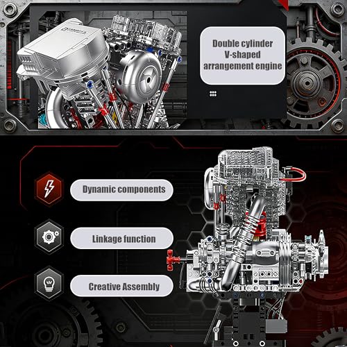 V-Twin Motorcycle Engine Model Kit that Runs, 867 Pcs STEM Block Set - style: 4-V-Twin-Two