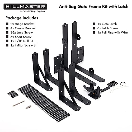 HILLMASTER Anti Sag Gate Frame Kit Gate Corner Brace Bracket Heavy Duty Adjustable Gate Hardware with Gate Latch for Wooden Fences,Driveway Gates,Shed Doors,Corral Gates,Wood Windows - size: 1 Set