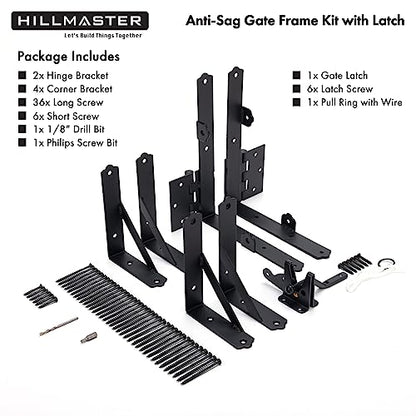HILLMASTER Anti Sag Gate Frame Kit Gate Corner Brace Bracket Heavy Duty Adjustable Gate Hardware with Gate Latch for Wooden Fences,Driveway Gates,Shed Doors,Corral Gates,Wood Windows - size: 1 Set
