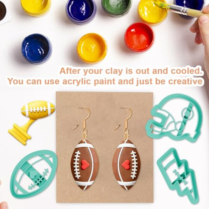14Pcs Rugby Football Polymer Clay Cutters Bow Heart Polymer Cutter for Clay Earrings Making Festival Jewelry DIY - color: Rugby