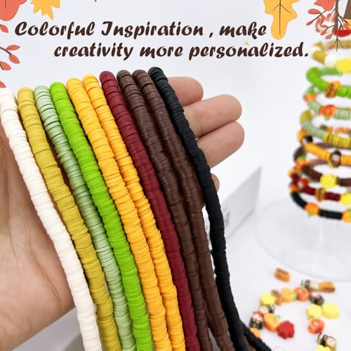 3600 PCS 10 Strands Fall Clay Beads for Jewelry Making, with 50pcs Autumn Clay Charms for Bracelets Making (Thanksgiving Day) - color: Brown Orange Green