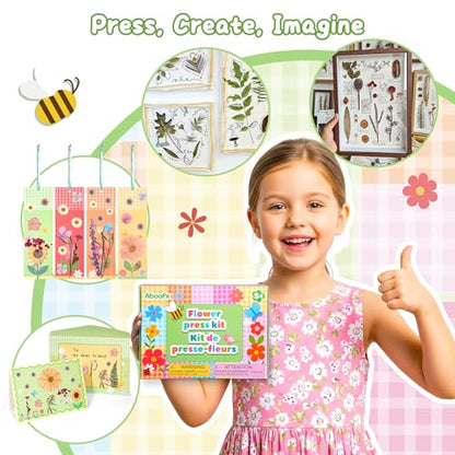 Aboofx Creativity Pressed Flower Art Kit for Kids, Small Flower Press Kit for Craft Pressed Flowers & Plant Pressing, Recycle Botanical Class Project Craft Kit, Nature Gift for Girls & Boys Ages 5+ - size: 5.8" x 5.8" 4 Layers