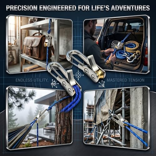 6-Pack Tensioner & Rope Tightening Tool, Paracord Adjusters with Roller Lock Buckle for Easy and Secure Tying, Heavy Duty Tie Down for Boating, Camping & Outdoor Gear