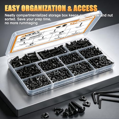 mankk 260PCS M3 M4 M5 T-Nuts Screws Assortment Kit 10.9 Grade Alloy Steel Metric Hex Button Head Cap Screws for 2020/3030/4040 Series Aluminum Extrusion,M-LOK System,3D Printing - size: M3/M4/M5 Kit