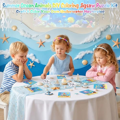 Fennoral 24 Pack DIY Coloring 0cean Animal Jigsaw Puzzle Craft Kit for Kids - color: Under The Sea