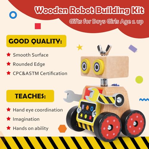Robot Building Toy, Wooden Little Robot Assembly Kit for Kids 4-8 Years, STEM Educational Woodworking Crafts Projects for Kids, Gift for Boys and Girls 4 5 6 7 8 Years Old