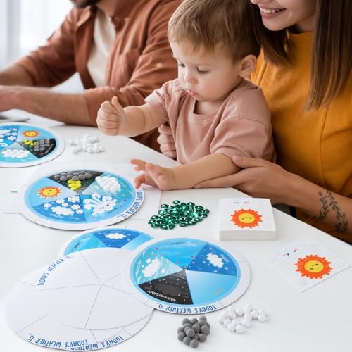 RoundFunny 24 Set Weather Wheels Crafts Kit for Kids Weather Chart for Preschool Classroom Weathers Station Educational and Learning Activities Toys (Not Included Glue)