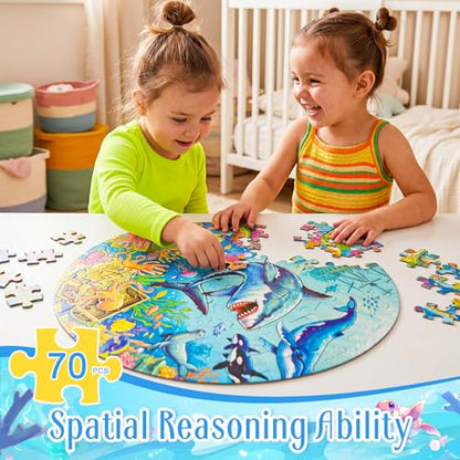 Civaner 70 Pieces Floor Puzzles Round Large Puzzles, Ocean - style: Ocean
