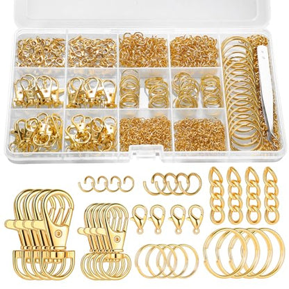 BESARME Keychain Making Kit, 1130Pcs Jump Rings & Clasps, Gold - color: Gold