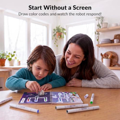 Ozobot Ozo at Home: Interactive STEM Coding Robot for Kids Ages 5+, Screen-Free Learning with Color Code Markers, Blockly Programming, Includes Charging Cable & Protective Case, Homeschool Approved