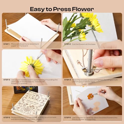 Caydo 11.8" x 8.3" 10 Layers Flower Press Kit for DIY Bookmark Pressed Flower Frame, Wooden Pressed Flower Kit & Plant Press for Adults, Bouquet Flower Preservation Kit, Ideal Gift for Craft Lovers - size: 11.8"x8.3"