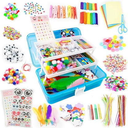 SMILESSKIDDO Kids Arts and Crafts, 1000+ PCS Craft Kits with Storage Box - color: blue