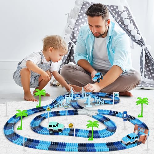 Track Car Toys, 269 PCS Create A Frozen World Race Road Racing Tracks Toy - color: Blue