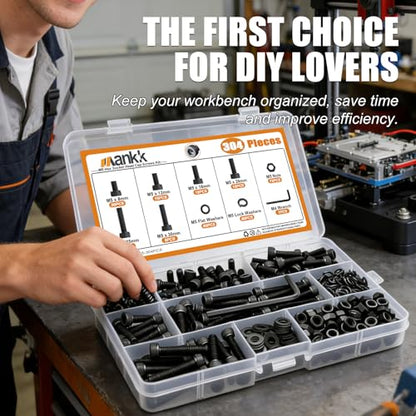 mankk 304PCS M5 Bolts Assortment Kit, Hex Socket Head Cap Screws Nuts - size: M5, style: Hex Socket Cap