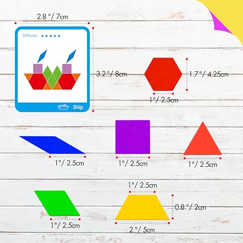 155 PCS Wooden Pattern Blocks Set, 24 Double-Sided Design Cards(48 Patterns) Geometric Shape Puzzle Fun Tangram Montessori Learning Toys for Kids Ages 4-8 (A Storage Bag & A Gift Box) - style: 155 Pcs Blocks Set
