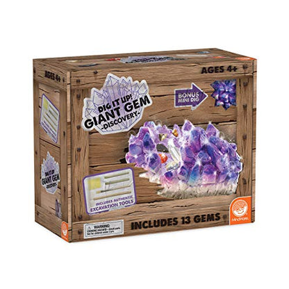 MindWare Dig It Up Giant Gem Discovery Kit - Gemstone Dig Kit Offers Geology for Kids with 12 Real Polished Hidden Gemstones - Includes 1 Giant Gem, Chiseling Tools, Gemstone Poster - Ages 4+