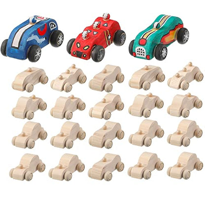 Zhanmai 24 Pcs Unfinished Wooden Cars DIY Paint Craft Toy for Kids Party