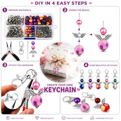 Metacipher 180Pcs DIY Angel Keychain Making Kit with Beads & Pliers - color: Love Wings