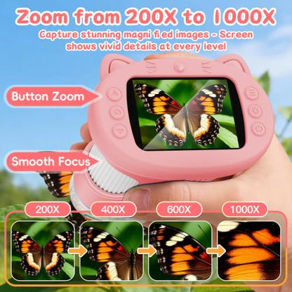 1000X Handheld Digital Microscope for Kids (Pink) - color: Pink