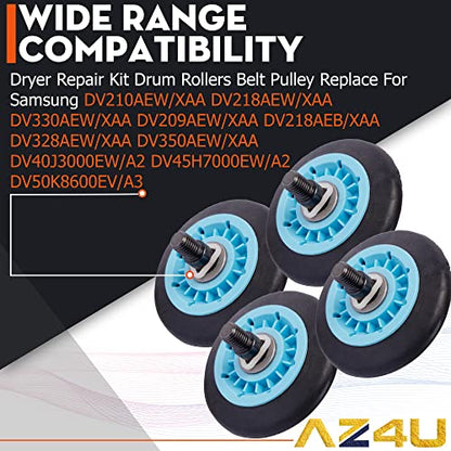 Samsung Dryer Repair Kit Drum Rollers Belt Pulley for DV210AEW DV45H7000EW - size: Full Sets