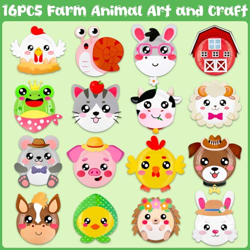 16 Pack Arts and Crafts for Kids Toddler DIY Animal Paper Plate Art Gifts - style: farm