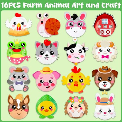16 Pack Arts and Crafts for Kids Toddler DIY Animal Paper Plate Art Gifts - style: farm