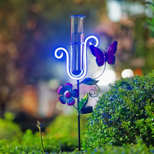 Stargarden Rain Gauge Outdoor, Solar Powered Rain Gauge - color: Butterfly
