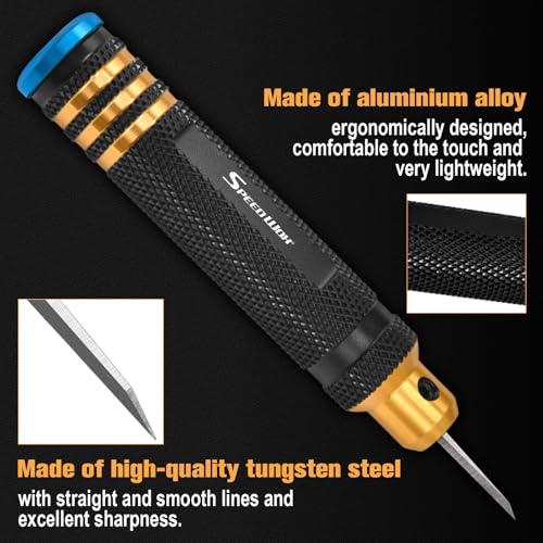 SPEEDWOX Model Scriber Chisel Model Scriber Cutting Tool 7-In-1 Scriberes Kit with 7 Blades (0.1/0.2/0.4/0.6/0.8/1.0/2.0mm) Tungsten steel Blades for Modeling Hobby, Car and Airplane Kits, Bonsai