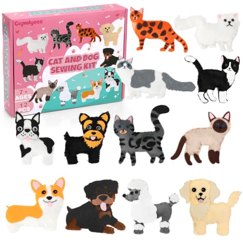 CiyvoLyeen Puppy Cat Sewing Kit for Kids – Fun Kitten Plush Toy Sewing for Girls & Boys – DIY Felt Dog Craft Gift Set Ages 7 8 9 10 11 12