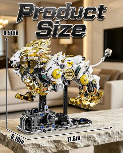 Mechanical Lion Building Set with Light for Adults, Compatible with Lego Lion, 1073PCS Animals Toy with Movable Joints & Display Stand for Home/Office Decor, STEM Collection Toy Gifts for Boys 8-14 - style: Mechanical Lion