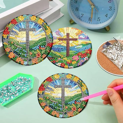 mrpwnle 8 Pack Diamond Art Coasters Kits - Cross Diamond Painting Coasters - color: Cross