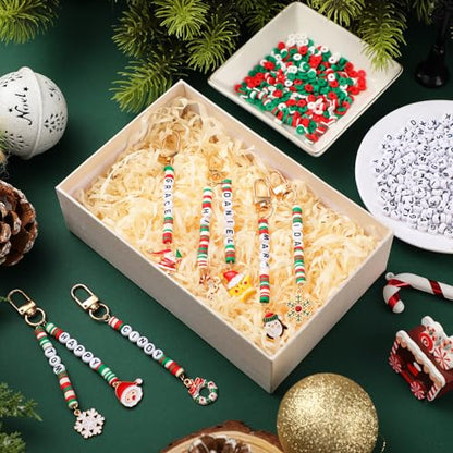 Tondiamo 2823 Pcs Christmas Bead Keychain DIY Craft Making Kit Christmas Key Ring Charms Letters Beads String for Xmas Gift Jewelry Key Ring Backpack Accessories - style: Modern, Traditional