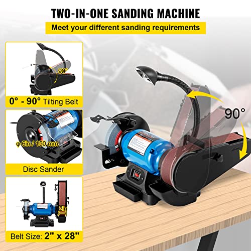 VEVOR 2IN1 2" Belt Grinder for Knife Making, 6" Belt Sander, 3450RPM Belt and Disc Bench Sander 90° Belt Holder with Sturdy Base and LED Working Lamp - size: 6" Grinder & 2" x 28" Belt Sander Combo