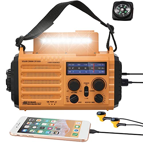 NOAA Weather Radio FM AM Shortwave, Emergency Radio 5000mAh Solar Crank - color: Yellow