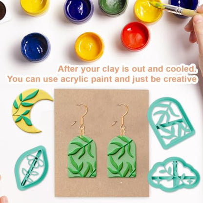 17Pcs Leaves Polymer Clay Cutters Boho Embossing Clay Earrings Cutters Polymer Jewelry Cutter for Earrings Making Party Festival DIY Supplies - color: Plant