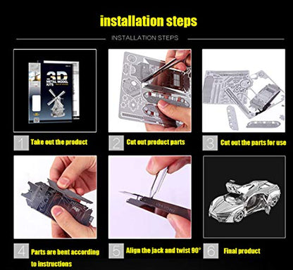 feiwo DIY 3D Car Metal Model Puzzle 3D Laser Cut Jigsaw Craft Kits 3D Metal Model Kit for Adults Birthday Gift Collection Brain Teaser Puzzles